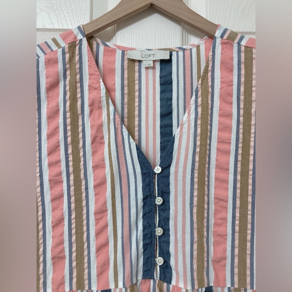 LOFT Women’s Oversized Striped Cotton Flutter Sleeve A-line Dress Size Small - Picture 3 of 8